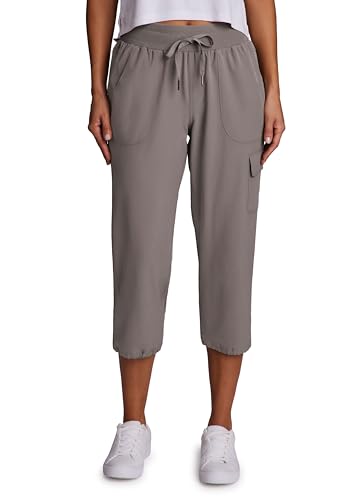 RBX Active Womens Cargo Capri Pant with Pockets Fashion Lightweight Woven with Drawstring Driftwood XL