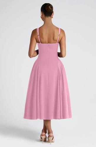 Image of Memoriesea Women's Elegant Square Neck Swing A Line Wedding Evening Party Midi Dress