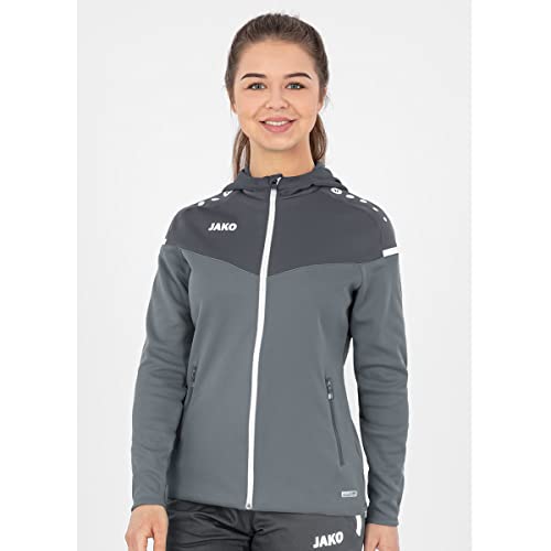 JAKO Damen Kapuzenjacke Champ 2.0, Steingrau/Anthra Light, 44 – Ansicht 2