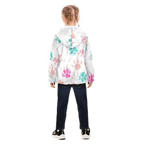 OTVEE Pink Blue Dog Paw Print Kids Hoodie Jacket Fall Spring Full Zip Warm Outwear Coat4