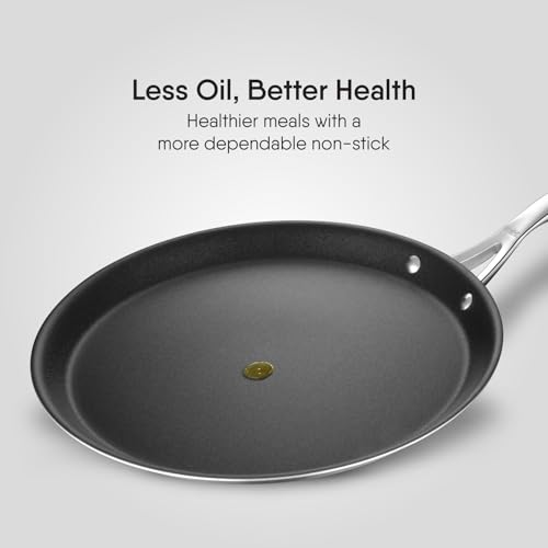 Image of Stahl Artisan Schild 28 cm Dosa Tawa Triply Stainless Steel + PEEK-Reinforced Non-Stick Dosa Tawa | Induction & Gas Compatible | Manufacturer Warranty