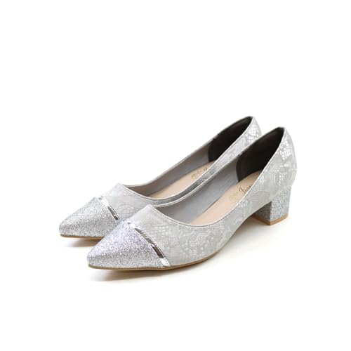 BENIR シルバー グリッターパンプスサイズ37 2025AW：スクエアトゥ メリージェーン フラット（m10310