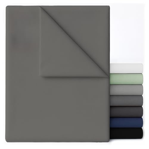 Dreamzie Drap Plat sans élastique - 270x290 Anthracite - Microfibre Brossée Ultra Doux pour lit Double 180x200 - Certifié Oeko-Tex