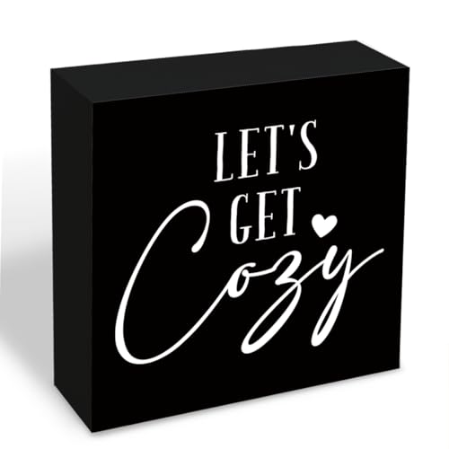 Home Decor Sign Lets Get Cozy Minimalist Square Wooden Plaque For Shelf Desk Elegant Farmhouse Style Family Table Accent Durable Natural Wood Design With Cozy Ambiance 5.1x5.1 Inch