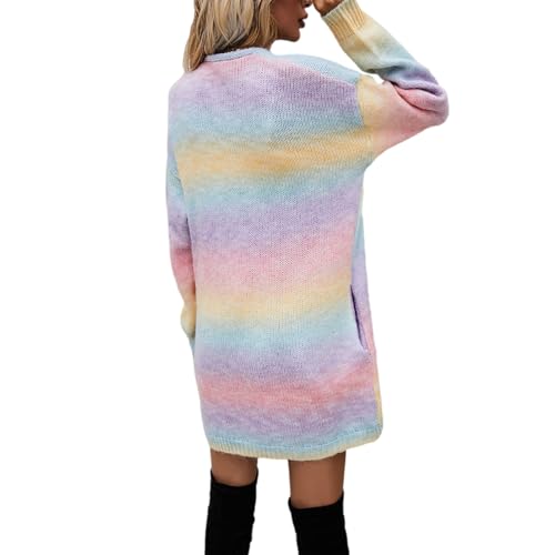 Jamron Damen Moda Tie-Dye Regenbogen Lange Strickjacke Leichtgewicht Cardigan Strickmantel SN602C226 Rosa M