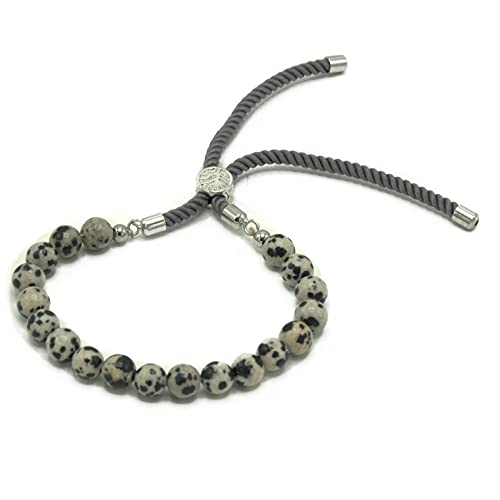 925 Silver Plated Gemstone Charcoal String Bracelet - Dalmation Jasper, 8 cm - Image 4