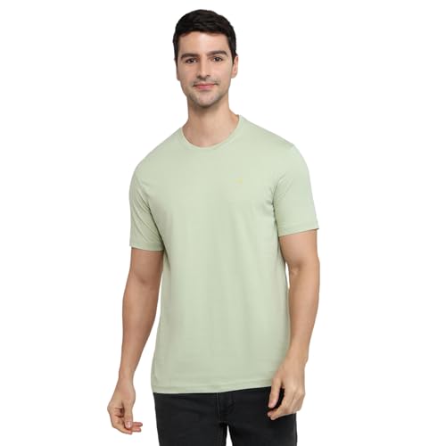 Image of Raymond Men Regular Fit Solid Pattern Pure Cotton Crew Neck Half Sleeve Casual T-Shirt