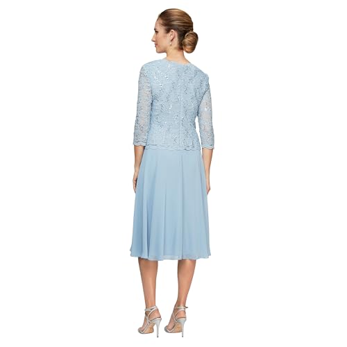 Image of Alex Evenings Women's Tea Length Embroidered Bodice Mother of The Bride Gown, Wedding Guest Dress