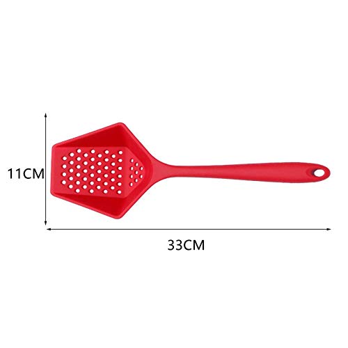 Colador Un colador se Puede Usar en cocinas domésticas con una Cuchara de Filtro de Silicona, una Pala con un Mango Largo y una Fuga. (Color : Green)