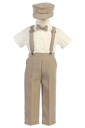 Image of Pink Princess Suspenders Pants Set - Toddler Wedding Outfit Boy - Baby Boy Formal Outfits - Easter Church Dress Clothes Tie