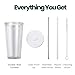 Kensal Home Reusable Iced Coffee Cup (16 Oz/Grande), Leak Proof and Double Wall Insulated Iced Coffee Tumbler, Come with Reusable Plastic and Metal Straws and Straw Cleaner - White
