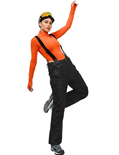 Houzoniy Bib Snow Pants For Women Waterproof Insulated,Ski Pants With Detachable Powder Skirt And Suspenders For Snowmobiling，Hiking Blackm #TOP5