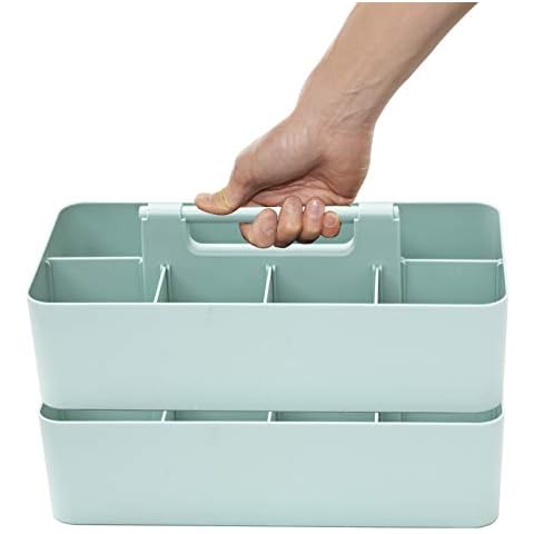 2 PACK - Portable DIY 8 Dividers Durable Plastic Tote Basket Bin Tool & Supply Cleaning Caddy with Handle Made In USA (Mint) Cover