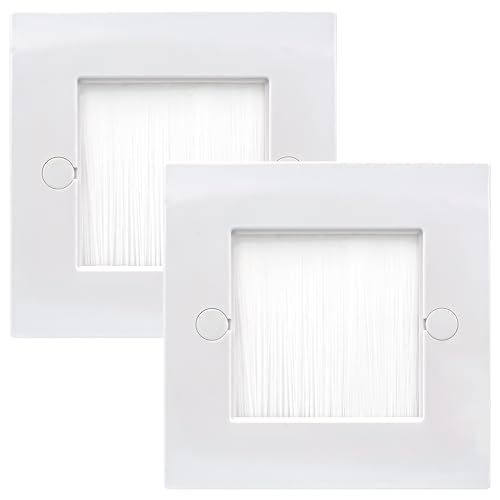 LEENUE Brush Wall Plate,Cable Pass Through Insert for Wires, Single Gang Cable Brush Plate, Brush Wall Socket for HDTV, HDMI, Home Theater Systems, White 2 Pack