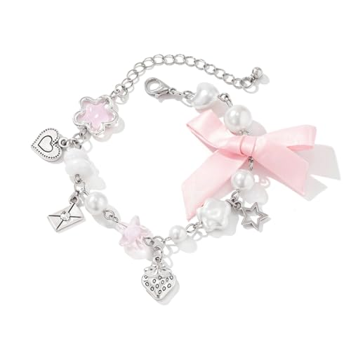 SANNIDHI® Bracelet for Girls Stylish Star Strawberry Heart Charms Bracelet Cute Hand Bracelet Punk Gothic Y2K Accessories Valentine Birthday Gift for Girlfriend, Women, Girls