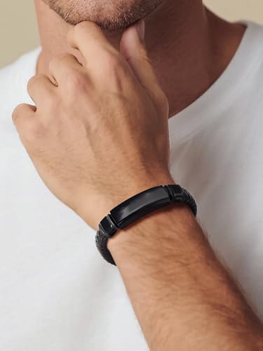 U7 Mens Leather Bracelet with Stainless Steel Clasp, Leather Cuff Bracelet in Skull or Wrap Style Black Bracelets for Husband2