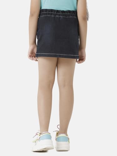 Image of Under Fourteen Only Girls Lycra Denim Skirt | Woven | Stylish, Trendy & Morden Look for Young Girls (, Navy)