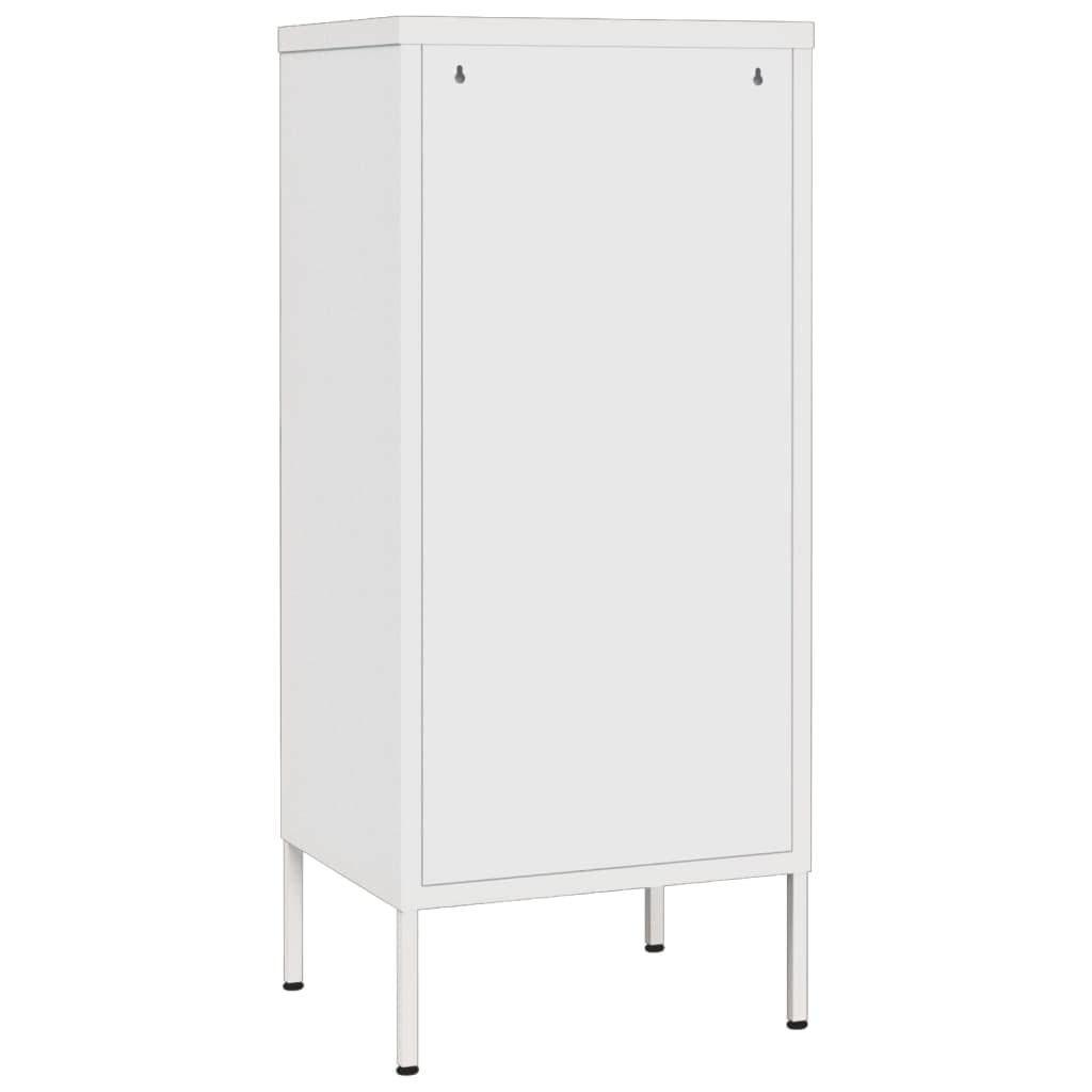 Armario de almacenamiento blanco de acero 42,5 x 35 x 101,5 cm con 2 estantes ajustables en altura y niveladores, armario multiusos para oficina, salón, pasillo, garaje, taller, espacio de