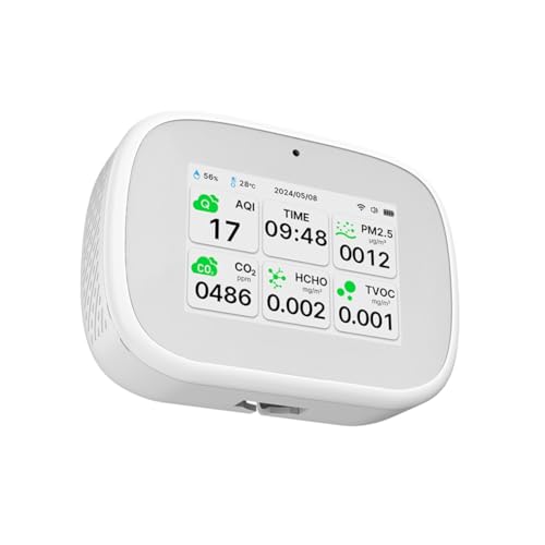 Fangxuee Detector de Calidad del Aire Tuya WiFi 10 en 1, PM2.5, PM1.0, PM10, CO2, TVOC, HCHO, Medidor de Temperatura y Tiempo con Pantalla TFT, Color