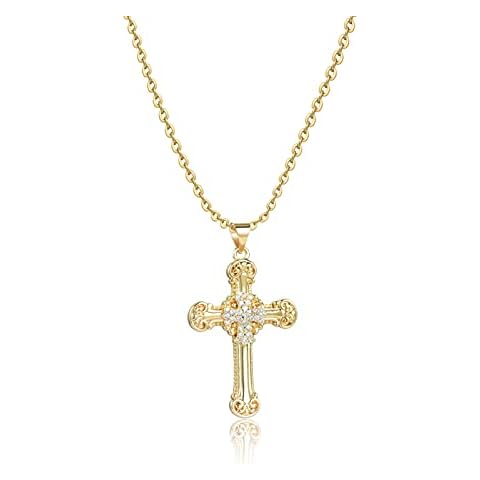 SBI Jewelry Greek Cross Gold Sun Necklace for Women Gold Necklace for Men Clear CZ Brother Follower Religious Congregation Sister Girl Dad Friends Cover