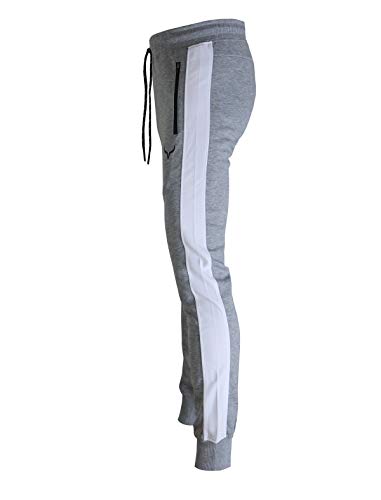 Image of Screenshot SPORTS-A4053 Mens Premium Slim French Terry Spandex Fleece Pants - Athletic Jogger Fitness Workout Gym Zipper Pockets
