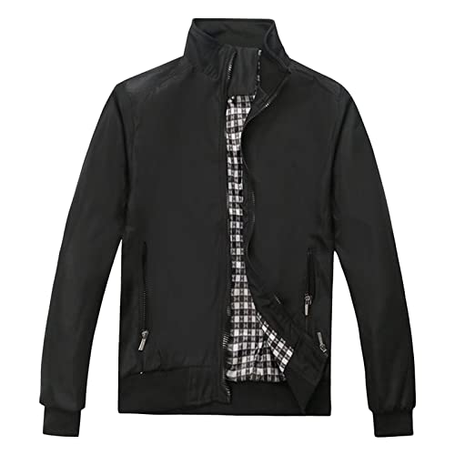 Maiyifu-GJ Men's Casual Lightweight Military Jacket Spring Fall Stand Collar Outdoor Windbreaker Windproof Slim Fit Army Coat (Black 2,X-Large)