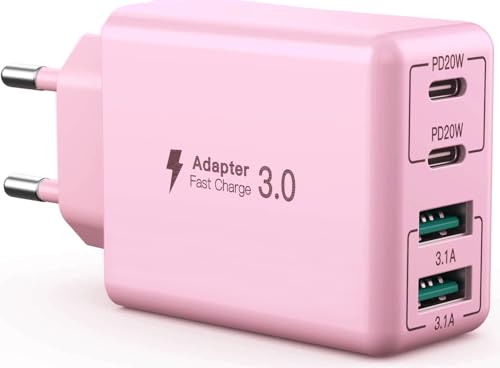Cargador USB C, 40 W 4 Puertos Bloque de Carga rápida, Bloque de Carga Dual PD+QC, Conector de Pared multipuerto Tipo C Compatible con iPhone 11/12/13/14/15/Pro Max/XS/XR/8/7/Samsung teléfono/Tableta