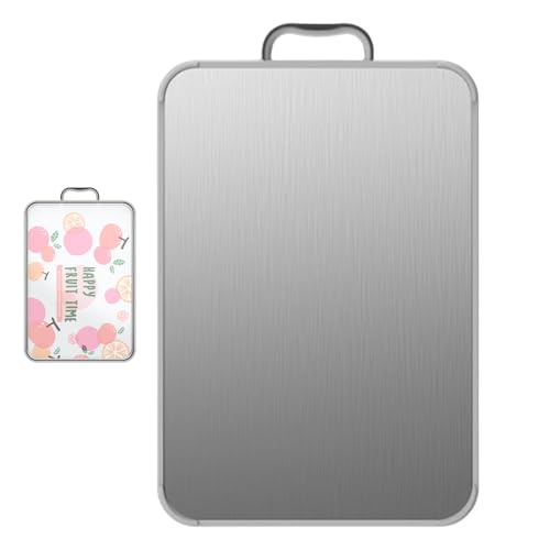 Zuasdvnk Planche à découper en acier inoxydable – Planche à découper double face | Gadget de cuisine multifonction robuste pour trancher, servir, salade,...