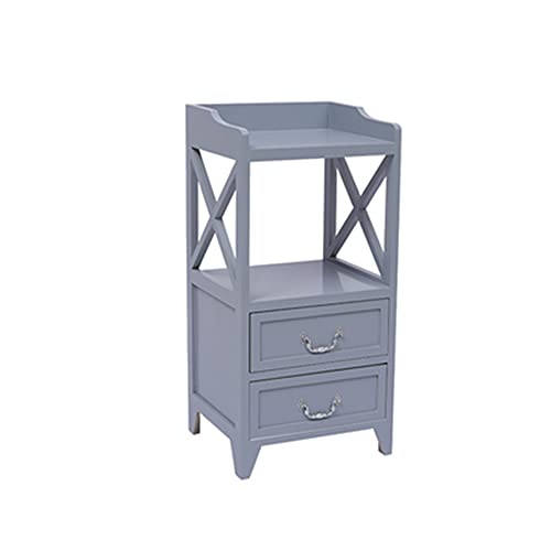 INUUXLG Cómoda mesita de noche multifuncional de madera maciza con 2 cajones, diseño de mango de hardware, adecuada para dormitorio/gris/XL (gris grande)