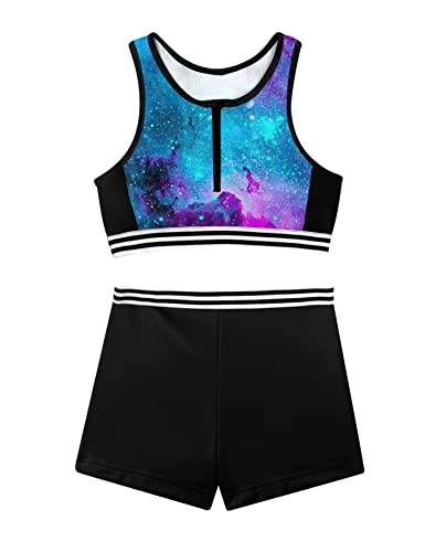 Enlifety Girls Bathing Suit Size 10 11 Summer Beach Casual Sport Two Piece Swimsuit Cute Galaxy Zipper Tankini Swimwear With Boyshorts #TOP4