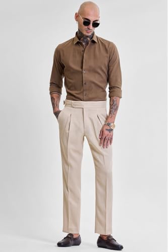 Image of SNITCH Beige Slim Fit Stretch Trousers