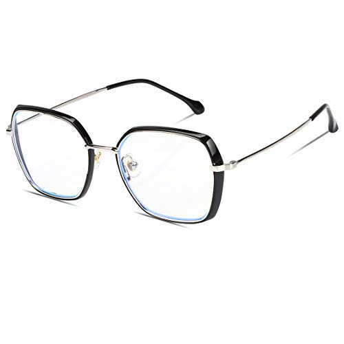 Image of DUCO Retro Square Blue Light Glasses for Women Oversized Blue Ray Blocking Glasses Computer Glasses Teens Fashion Eyeglasses W020