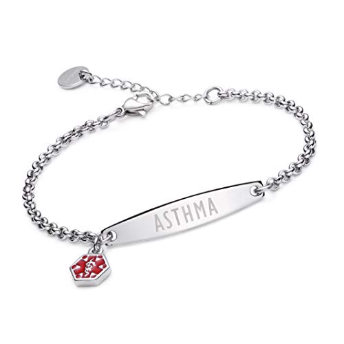 LinnaLove-Pre-Engraved Simple Rolo Chain Medical Alert Asthma Bracelet for Women-Asthma