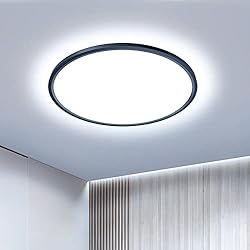 Lamparas Que Den Mucha Luz OTREN Plafon Luz LED Techo 36W, Ø30CM Lampara Downlight Panel Superficie 6500K, Plafones Redondo Modernas 3240LM IP44 para Salón Oficina Cocina Dormitorio Baño Pared, Negro