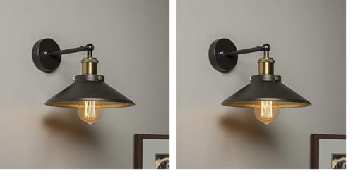 Image of Homesake Edison Cone Shade Wall Lamp, Antique Gold Vintage Industrial Loft, E27 Holder, Decorative, Swing Wall Light (Pack of 2)