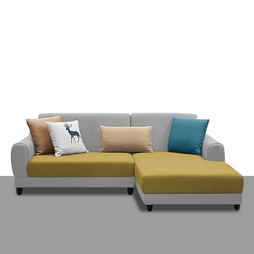 Image of Kraven RHS 4 Seater L Shape Sofa Set for Living Room (Yellow Grey Fabric) Premium Fabric Sofa