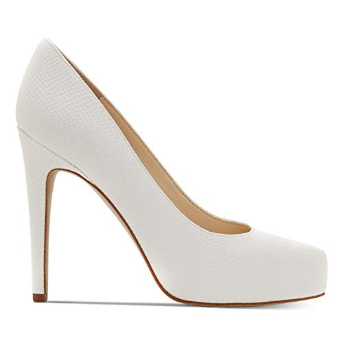 FOWT Fashion Leather Platform Embossed Snakeskin Green Pumps for Woman Elegant Almond Toe Slip on 4 in Spike High Heels Sexy Comfort Dress Party Shoes, US Size 4-16 M2