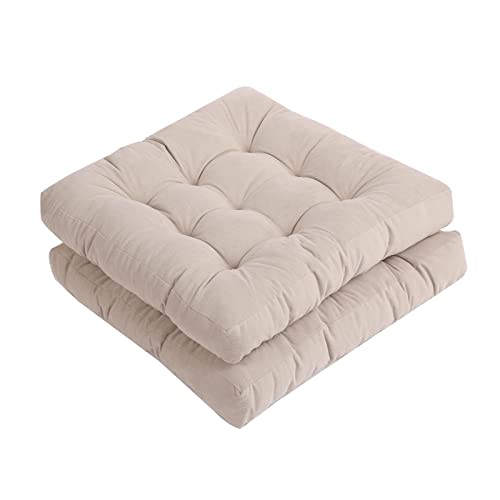 Tiita Indoor/Outdoor Chair Cushions 22" x 22" Seat Pillow Cushion Set of 2 Square Chair Pads for Sitting Patio Garden Floor Throw Pillows, Beige