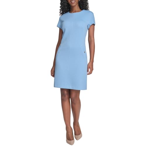 Image of Tommy Hilfiger Women's Cap Sleeve Crew Neck Two Hip Pockets Sheath Mini Dress