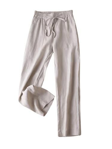 GORGLITTER Women's Linen Pants Dressy Drawstring High Waisted Wide Leg Business Casual Work Trousers