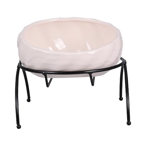 COLLBATH Pet Feeder with Ceramic Bowl Cat Dog Water Dispenser Sturdy Iron Frame Pink