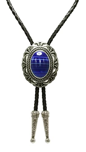 Image of Moranse Bolo Tie with Natural Tiger Eye Stone Celtic Style Genuine and Cowhide Rope