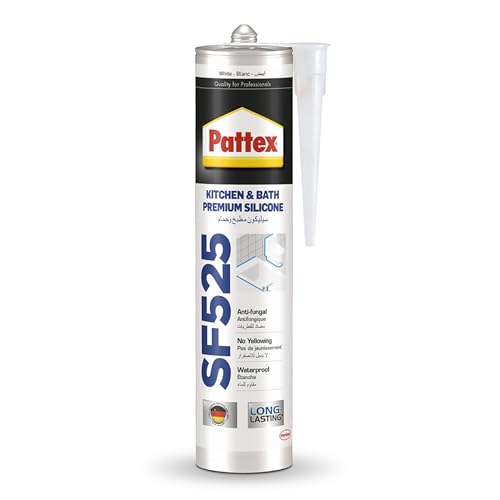 Pattex Sf525 Kitchen And Bath Premium Silicone Sealant Mould Resistant Ideal For Showers Toilets Tiles Easy Bathroom Sealant 1X280ML Cartridge