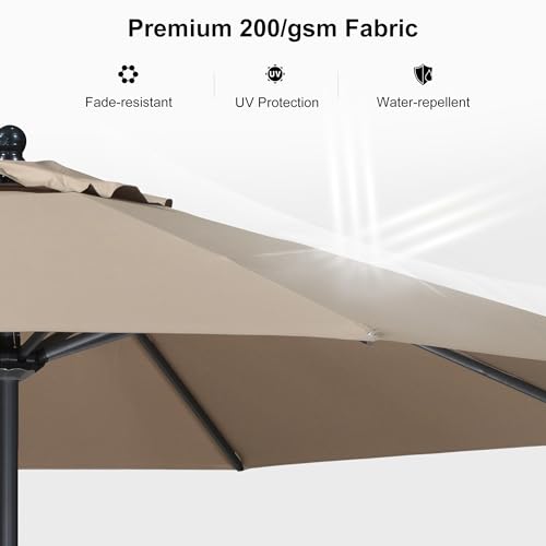 Image of PURPLE LEAF Outdoor Market Umbrella 11' Round Taupe Aluminum Frame 8 Ribs