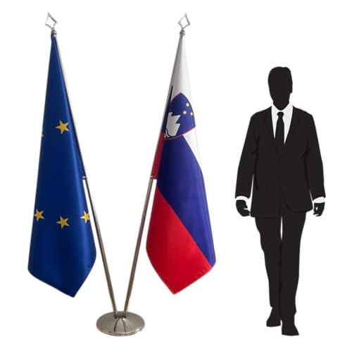 Drapeau Slovénie et Union Européenne pied inox de 360mm
