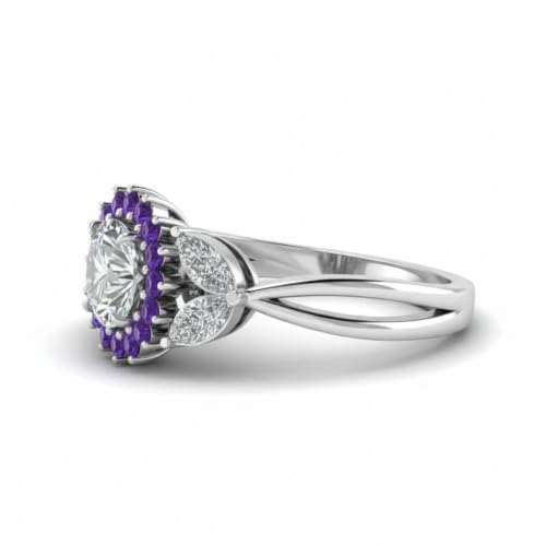 Image of 55Carat Choose Your Gemstone Flower Halo Split Shank Diamond CZ Ring Sterling Silver Round Shape Halo Engagement Rings Everyday Jewelry Wedding Jewelry Handmade Gifts for Wife US Size 4 to 12