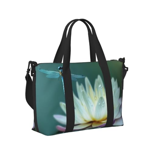 Travel Duffel Bag for Women, Large Shoulder Weekender Overnight Bag, Sport Gym Bag for Men, Carry On Tote Bags, Dragonfly with Water Lily Luggage Bag for Travel Essentials2