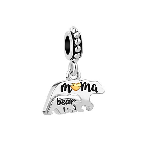Mom Mama Bear Heart Charm Compatible Pandora Charm Bracelet Gift Mother Daughter Christmas Family keychain for Anniversary Birthday