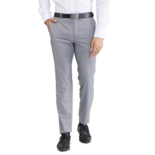 Image of Raymond Men Slim Fit Structure Pattern Polyester Blend Flat Front Formal Trouser