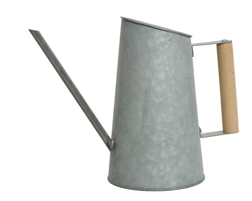 Regadera de metal con mango de madera, 12 x 29 x 22 cm, para regar y decorar, regadera de zinc para plantas de interior, balcón, jardín, decoración de jardín, jarra de pulverización, jarra de